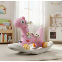 TOPBABY - Caballito Balancín y Correpasillos 2 en 1 De Color Rosa Con Diseño De Jirafa.