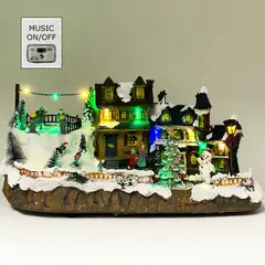 MOVI - VILLA NAVIDEÑA ILUMINADA CON NIEVE FIGURAS Y CASITAS