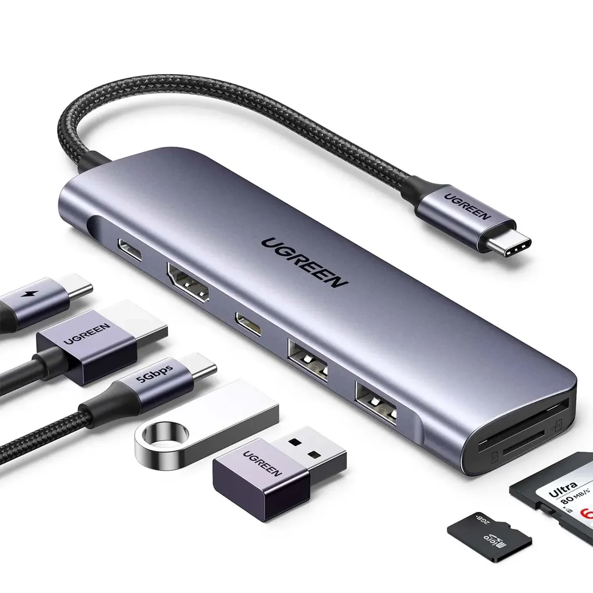 UGREEN - Hub USB C 7 en 1 Gigabit HDMI 4K PD 100W Ugreen CM195