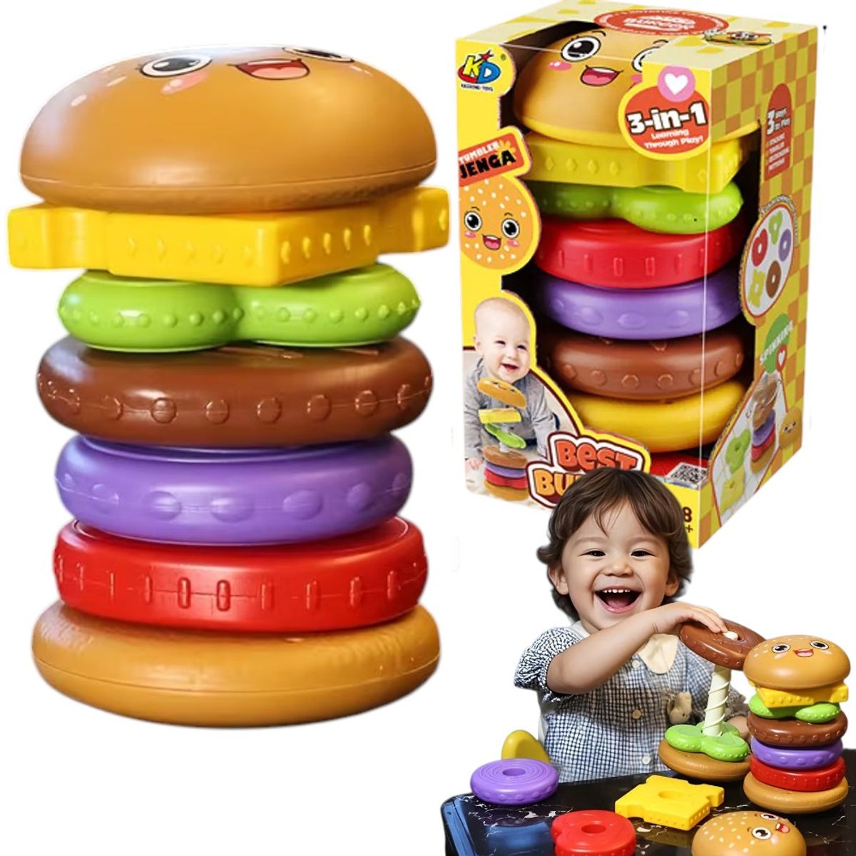 Juguete Didáctico Apilable Torre Hamburguesa Para Bebés, marca GENERICO - Foto Principal