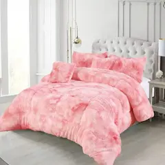 GENERICO - Cubrecama Peludo 2 Plazas Diseño Jaspeado Color Rosa