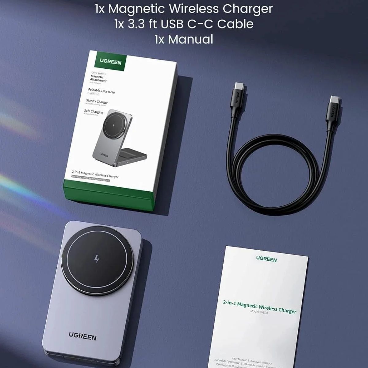 UGREEN - Cargador Inalámbrico UGREEN 2 en 1 MagSafe 15W Qi