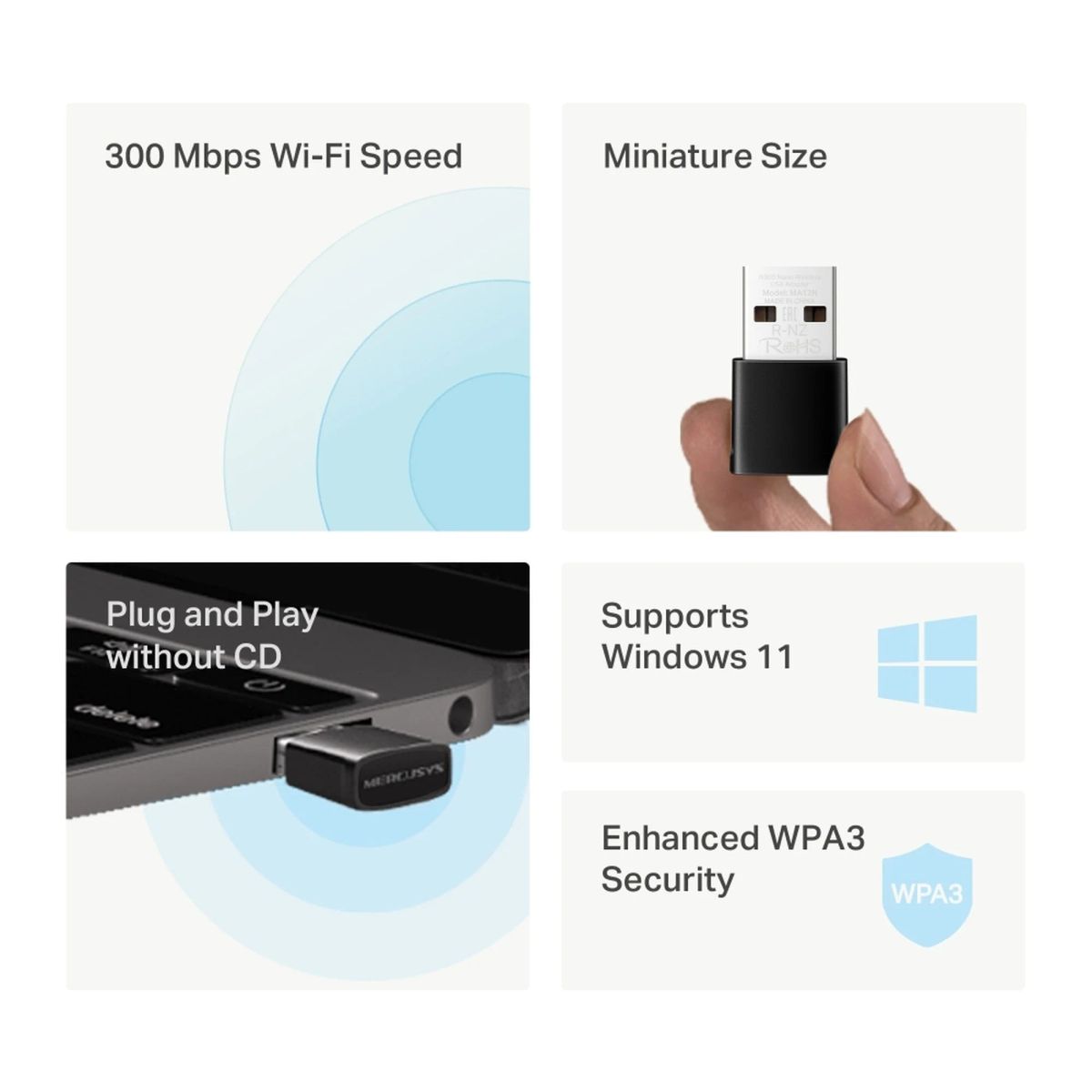 Adaptador USB Wifi Nano N300 MA12N para PC, marca MERCUSYS - Foto 2