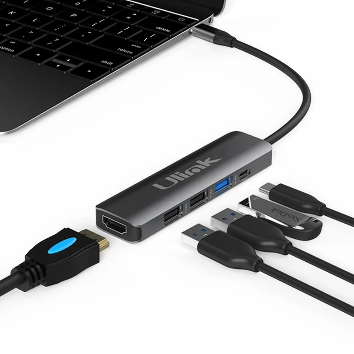 Adaptador Hub 5 en 1 USB-C a HDMI 4K y USB 3.0 UL-ADC502, marca ULINK - Foto Principal