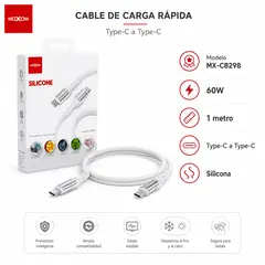 MOXOM - Cable USB C A USB C 60W Carga Rápida 1 Metro Blanco