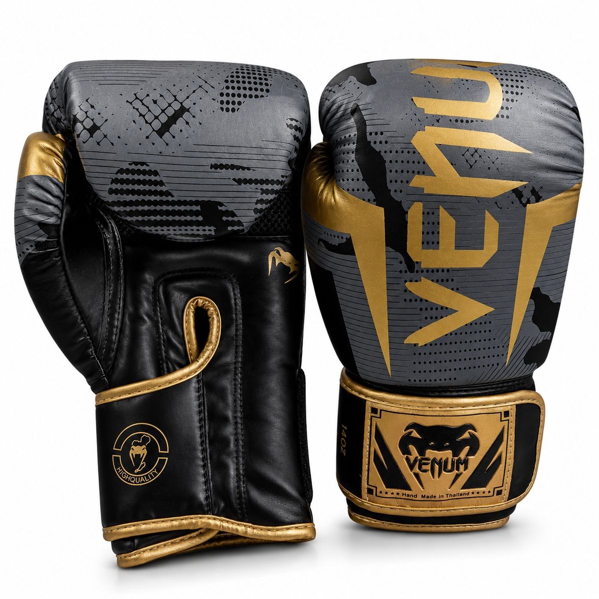 VENUM - GUANTES DE BOXEO MUAY THAI PROFESIONAL VENUM ELITE GOLD CAMO 14 OZ