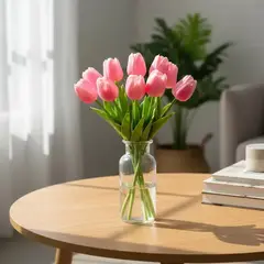 ARBUSTO REAL - Ramos De 9 Tulipanes Flores Artificiales Decoración Hogar - Rosa claro - Talla Única