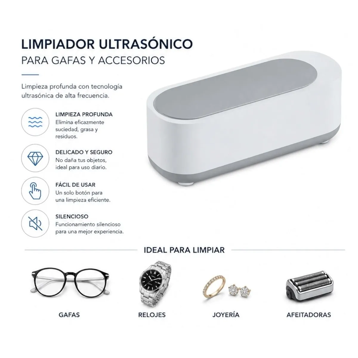 OEM - Máquina De Limpieza Ultrasónica Para Limpiar Relojes Y Gafas Color Blanco