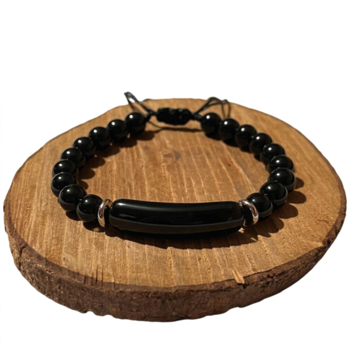 GENERICO - Pulsera de Ónix Negro Natural Negro Ajustable para Mujer