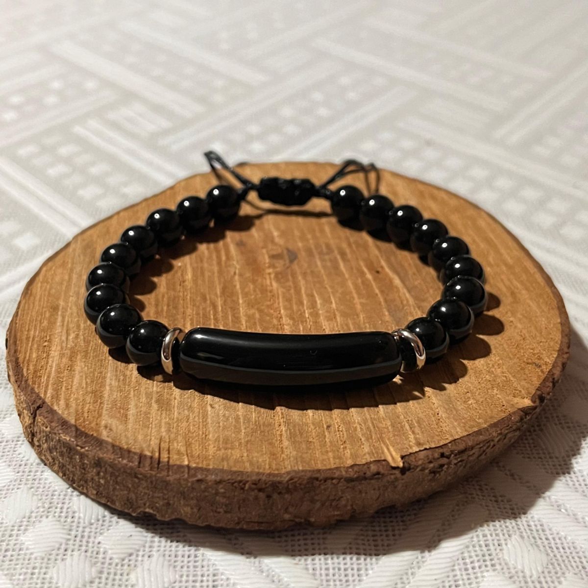 GENERICO - Pulsera de Ónix Negro Natural Negro Ajustable para Hombre