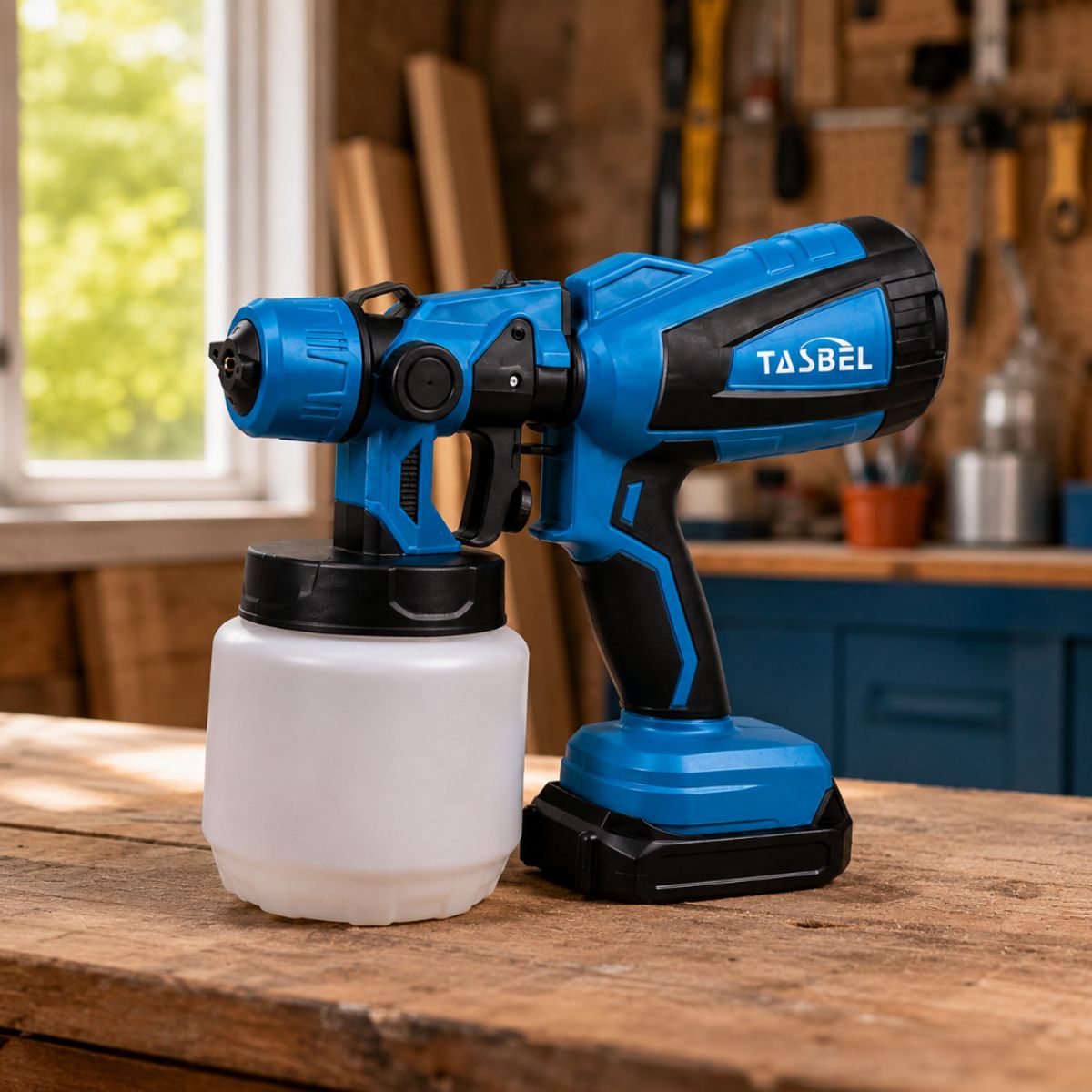 TASBEL - Pistola Pulverizador De Pintura Inalambrico 2 Baterías 98v Azul Petróleo