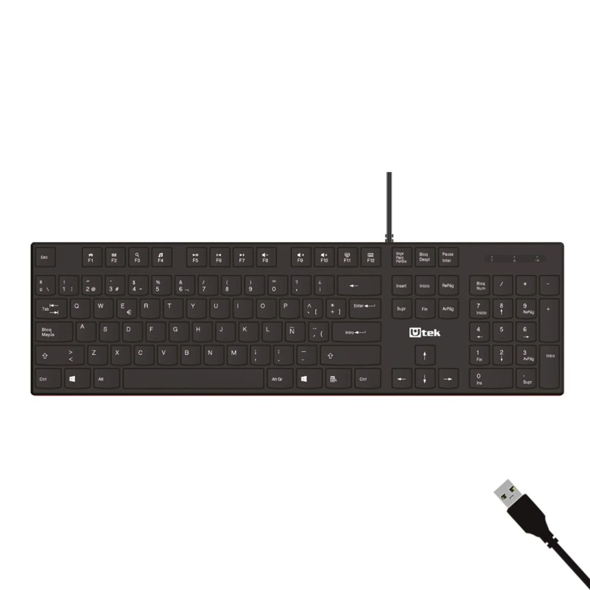 UTEK - Teclado Alámbrico Slim UT-KB750 Multimedia Teclas Planas