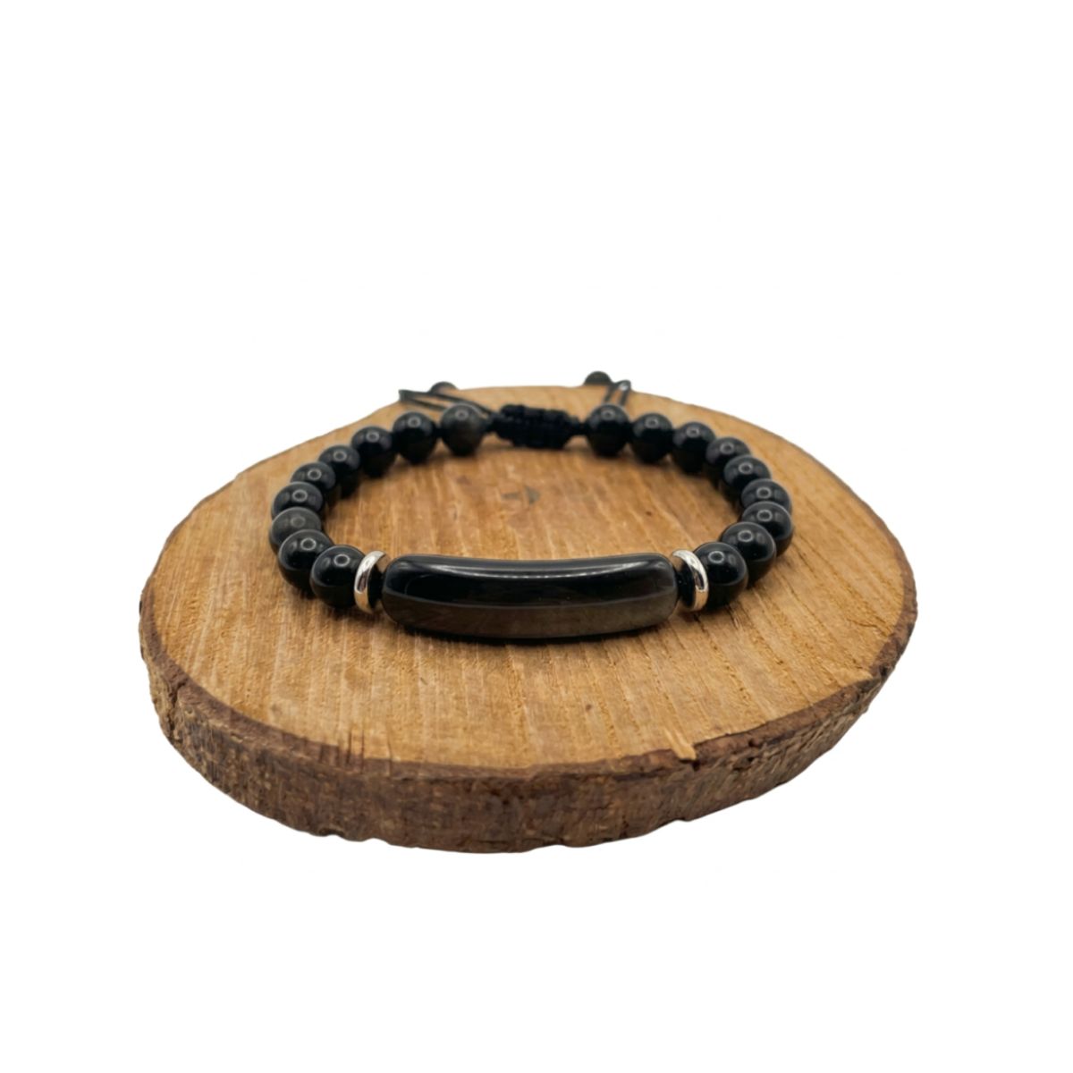 GENERICO - Pulsera de Obsidiana Negra Natural Negro Ajustable para Mujer