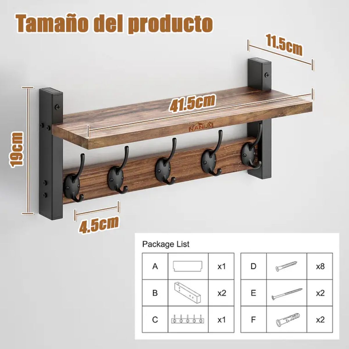 GENERICO - Repisa Perchero Estante De Pared Organizador Estantería Hogar