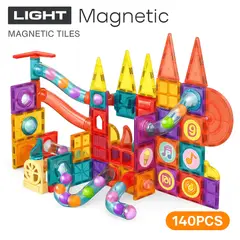 GENERICO - Bloques Magnéticos con Luz Pista de Canicas 140 Piezas