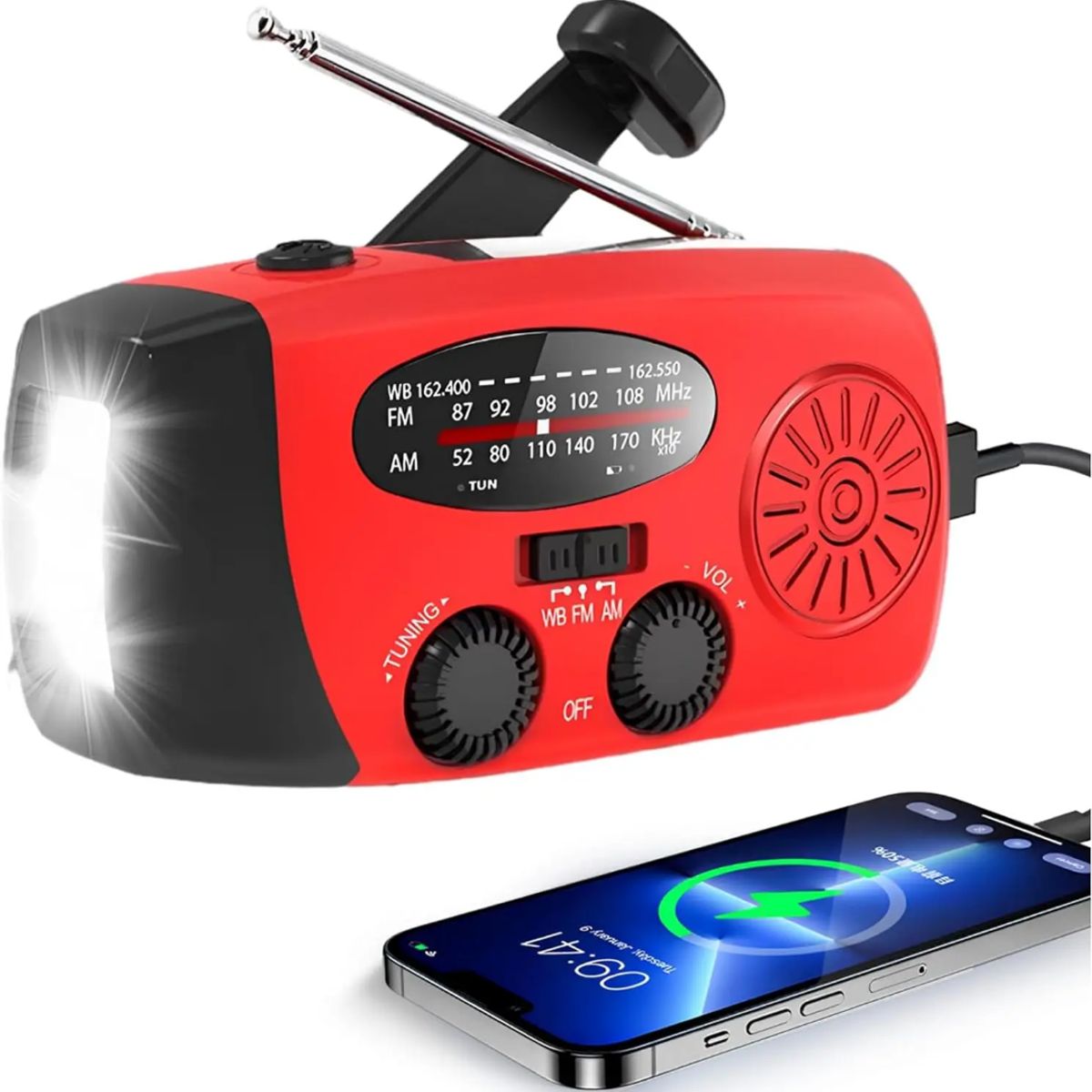 GENERICO - Radio Solar De Emergencia Con Manivela Y Linterna 3 Led 2000mah