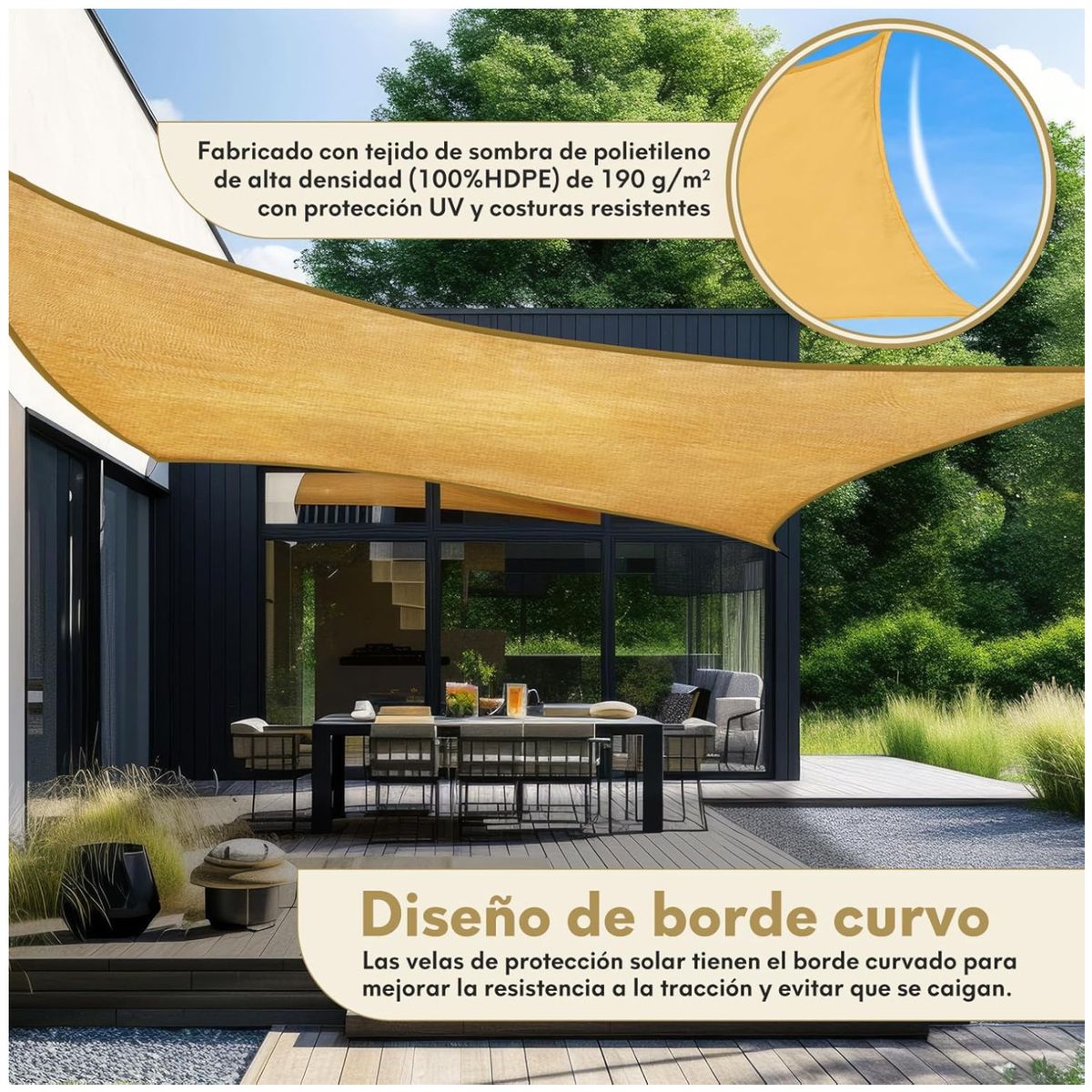 KUANGYE - Malla Sombra Vela Tela Lona Toldos 5x2 Raschel 95% Sombra Con Accesorios