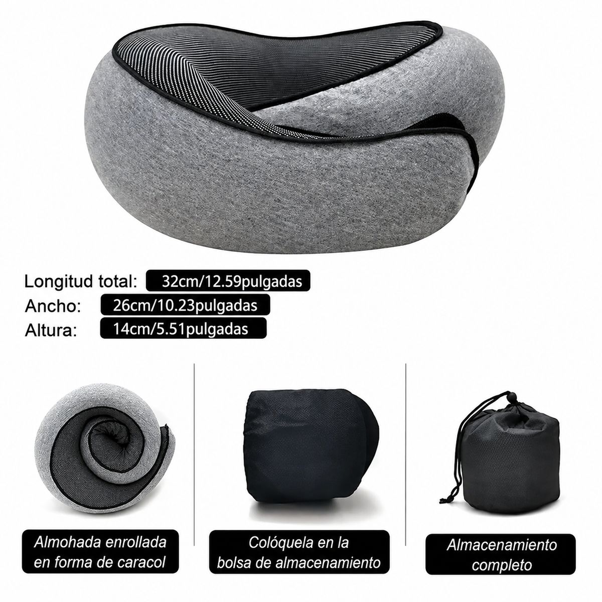 GENERICO - Almohada De Viaje Cuello Viscoelástica Ergonómica Caracol