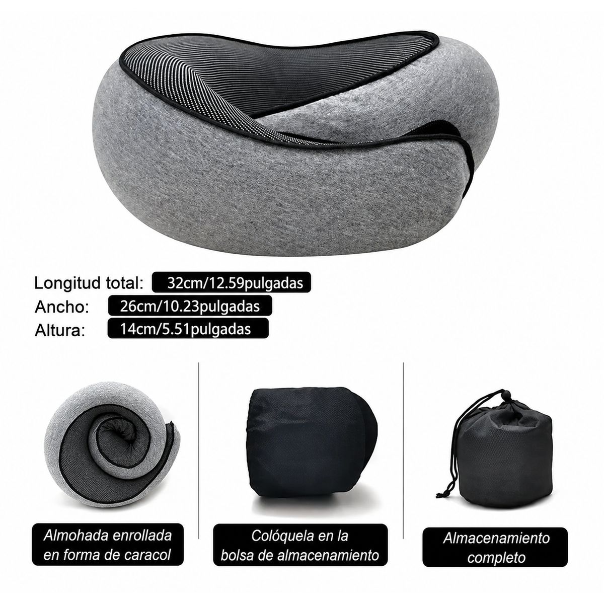 GENERICO - Almohada De Viaje Cuello Viscoelástica Ergonómica Caracol