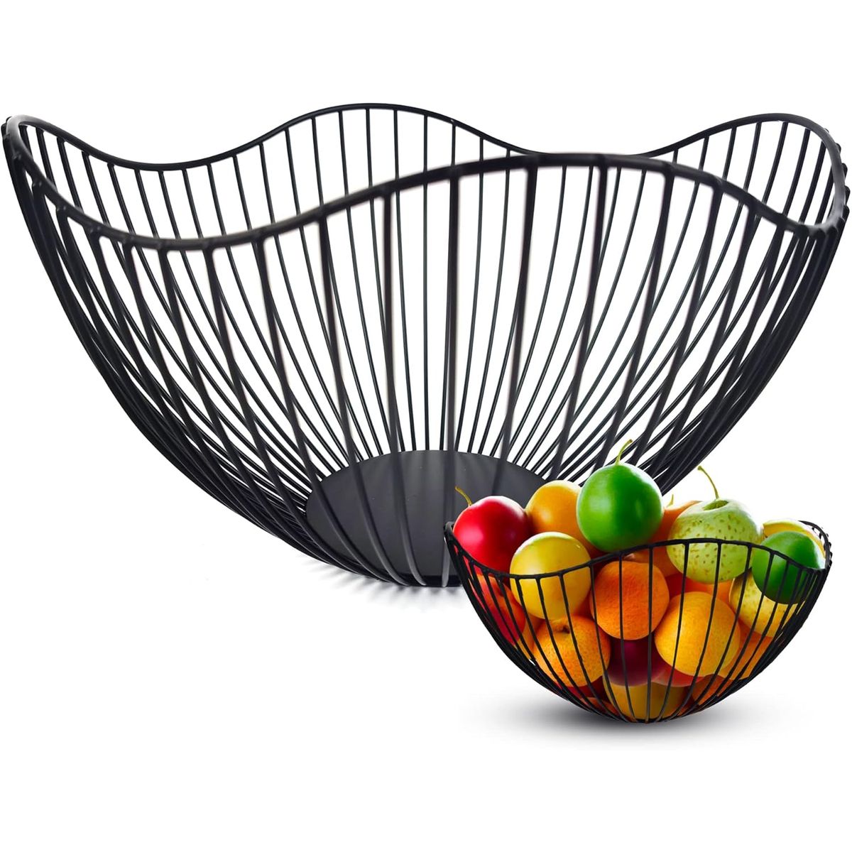 REGALITOLINDO CL - Frutero Black Ondas - Metal Negro Mate 25x13 cm