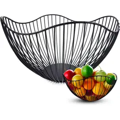 REGALITOLINDO CL - Frutero Black Ondas - Metal Negro Mate 25x13 cm