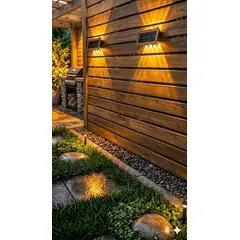 GENERICO - Lámpara Solar De Pared Con 8 Led Amarillo Exterior Patio