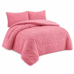 GENERICO - Plumón Plush Rosado con Diseño Trenzado2 Plazas Ultra Suave Abrigo Invierno Premium