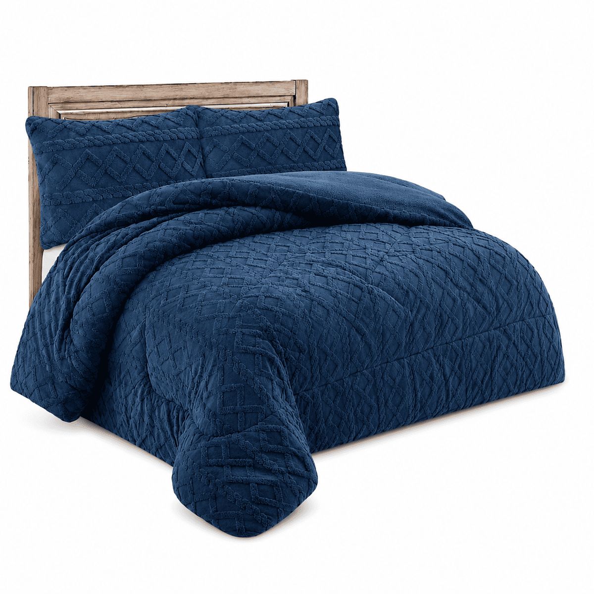 GENERICO - Plumón Plush Azul Marino con Diseño Trenzado2 Plazas Ultra Suave  Abrigo Invierno Premium