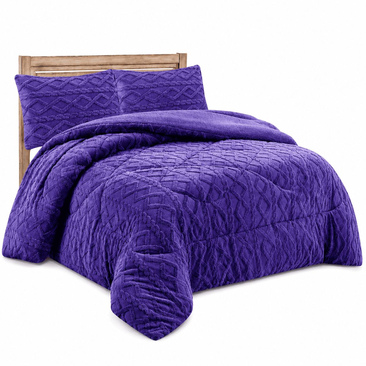 GENERICO - Plumón Sherpa Plush Morado 2 Plazas Ultra Suave  Abrigo Invierno Premium con Diseño Trenzado