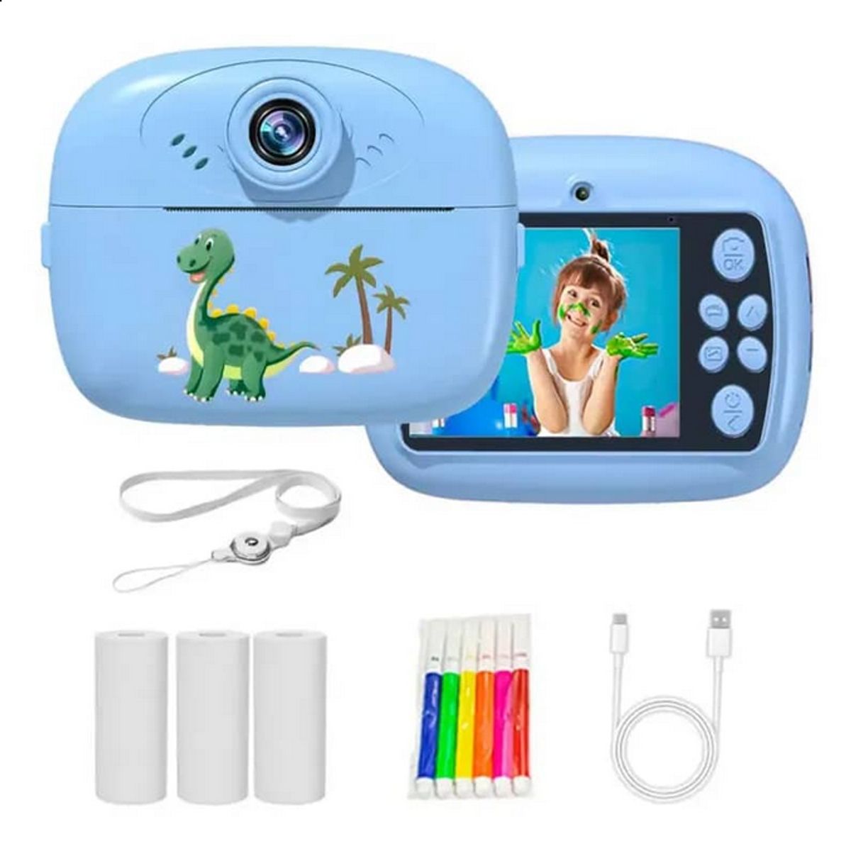 GENERICO - Camara Digital Infantil Azul Mini Impresora Termica Fotos Y Video