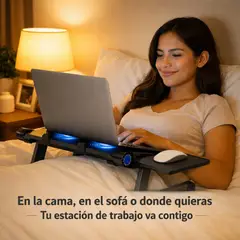 MOVI - Mesa Laptop Portátil Ajustable 2 Ventiladores USB – Aluminio – Cama y Sofá