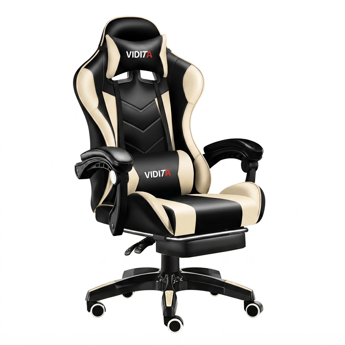 VIDITA - Silla Gamer GX2000 Reclinable Profesional con Reposapiés-Beige