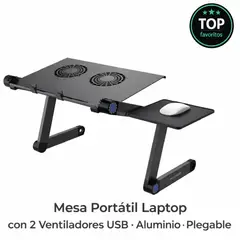 MOVI - Mesa Base Laptop Portátil Ajustable 2 Ventiladores USB – Aluminio – Cama y Sofá