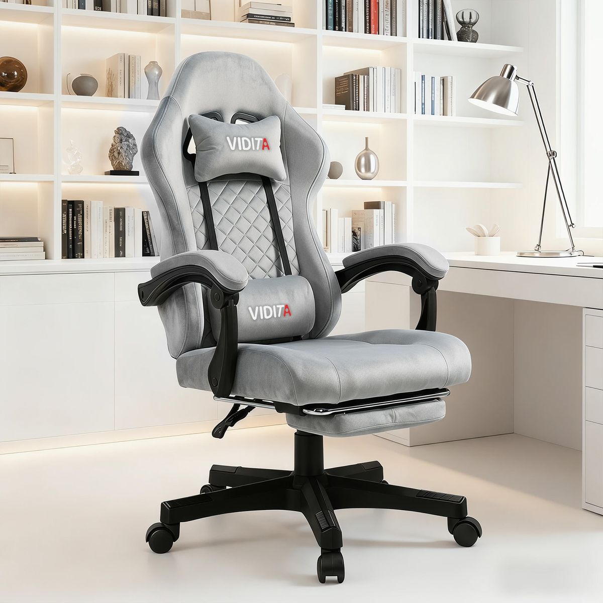 VIDITA - Silla Gamer Con Asiento Amplio Y Tela Premium Para Largas Horas Gris