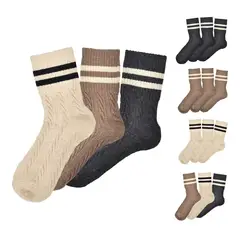 QIKUN - Pack de 3 Calcetas de Lana Trenzada: Estilo Retro y Comodidad Térmica