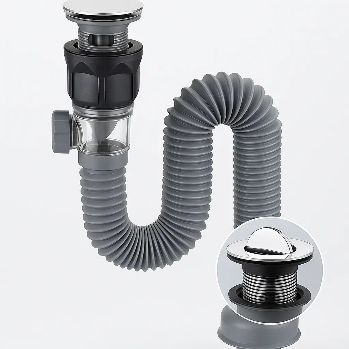 KUANGYE - Sifón Flexible Extensible Universal para Lavabo con Trampa Antiodor y Doble Conexión