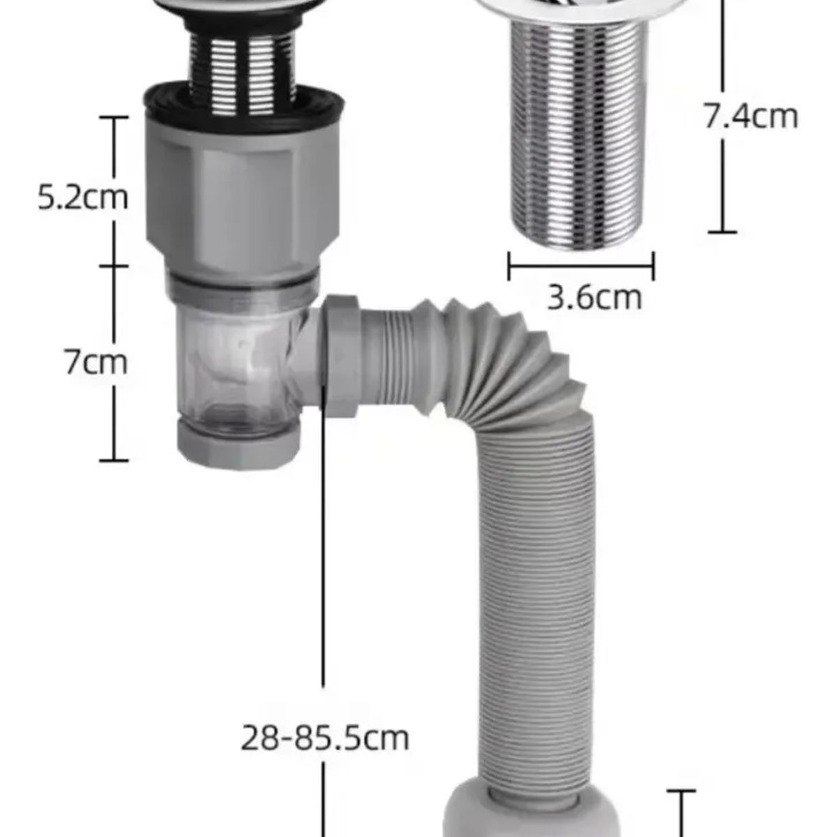KUANGYE - Sifón Flexible Extensible Universal para Lavabo con Trampa Antiodor y Doble Conexión