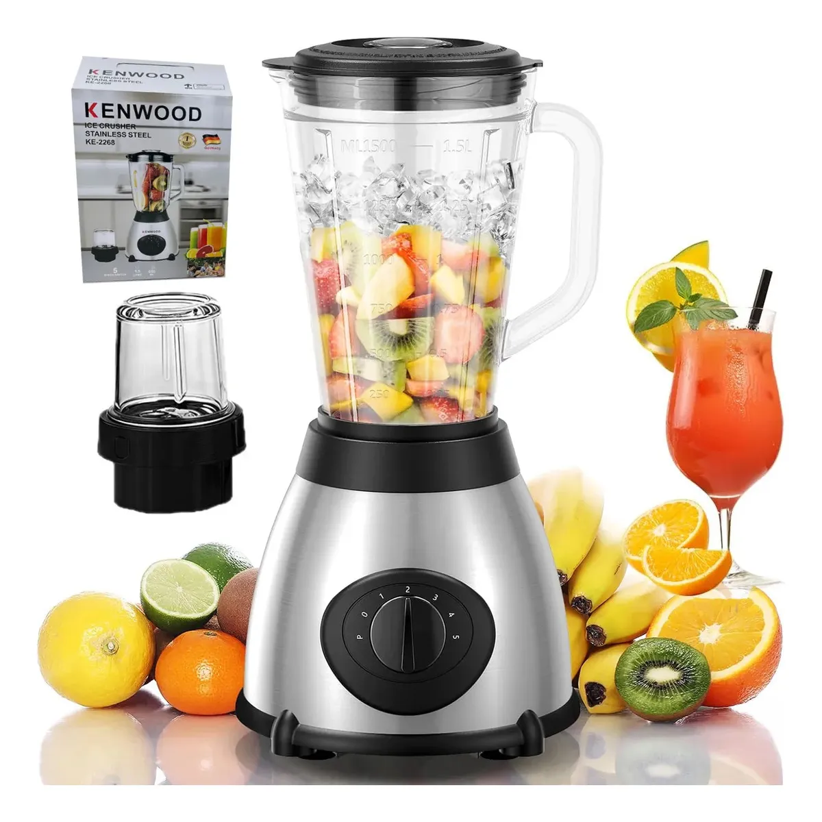 EVERSO - Licuadora De Vidrio 1.5l 650w Multifuncion 2 En 1 Jugueras