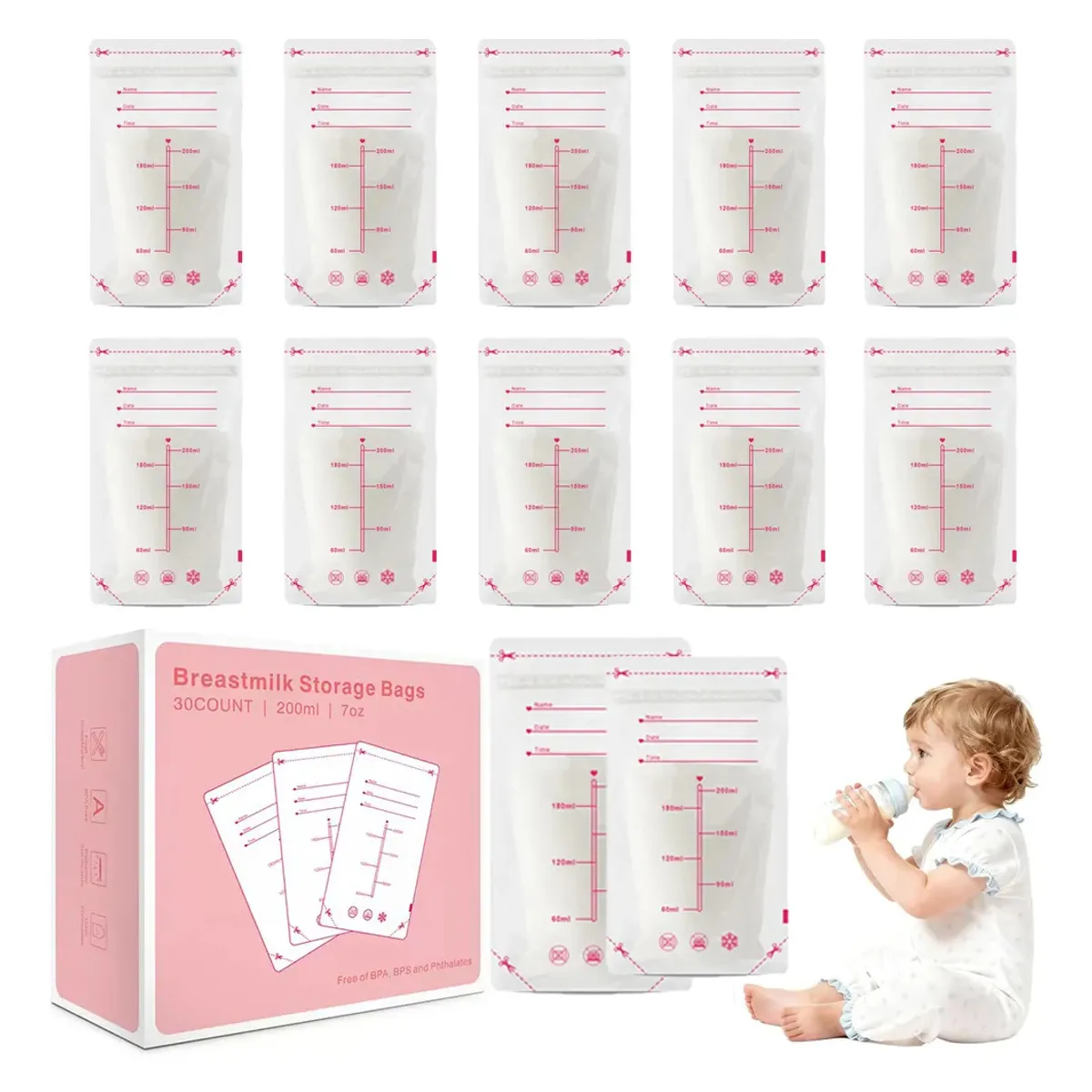 EVERSO - Pack De 30 Bolsas Almacenamiento De Leche Materna 200ml