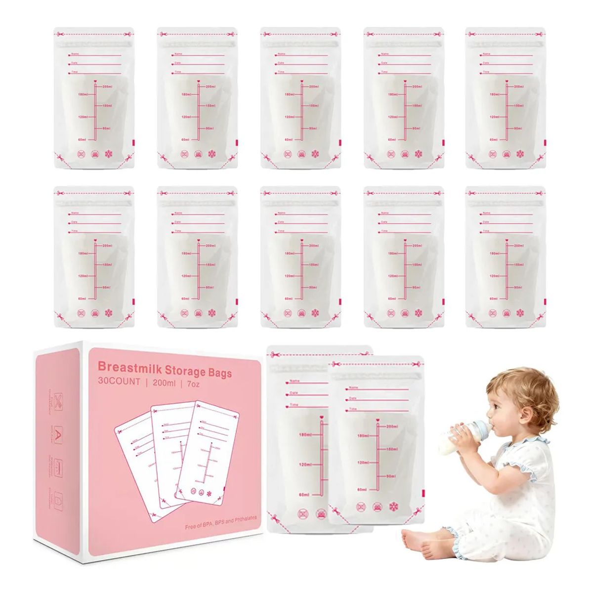 EVERSO - Pack De 30 Bolsas Almacenamiento De Leche Materna 200ml