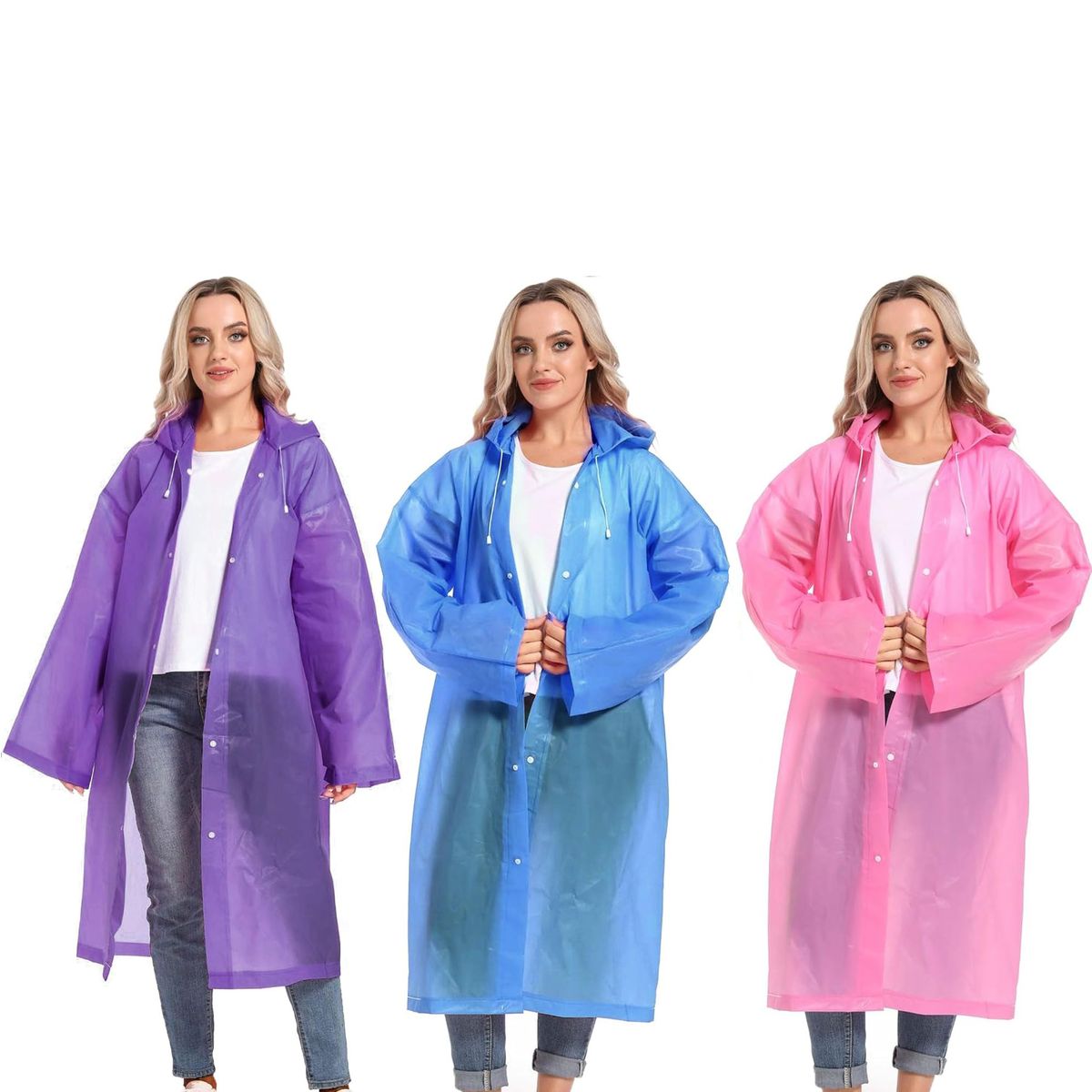 3Pcs Poncho Impermeable Sin Olor Suave Capa Impermeable, marca KUANGYE - Foto Principal