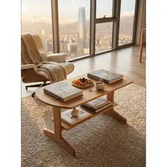 GENERICO - Mesa De Centro Ovalada Con Doble Nivel Estilo 100x60x45 cm Nórdico Moderno Mueble De Centro Sala