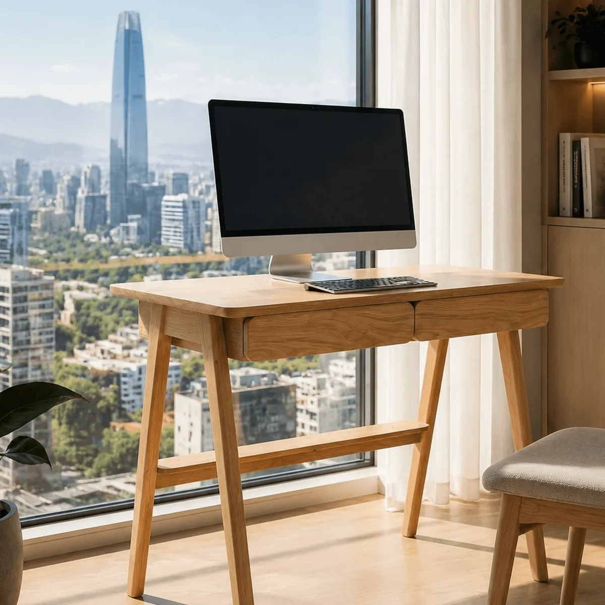 GENERICO - Escritorio De Madera Computacion 100x55x80 cm MDP Estilo Nórdico Con 2 Cajones Y Repisa Inferior Mesa Para Living