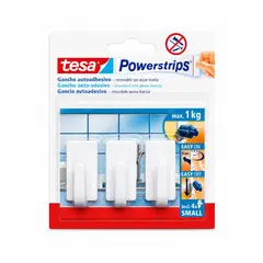 TESA - Ganchos Adhesivos Pequeños Powerstrips Blancos 3un