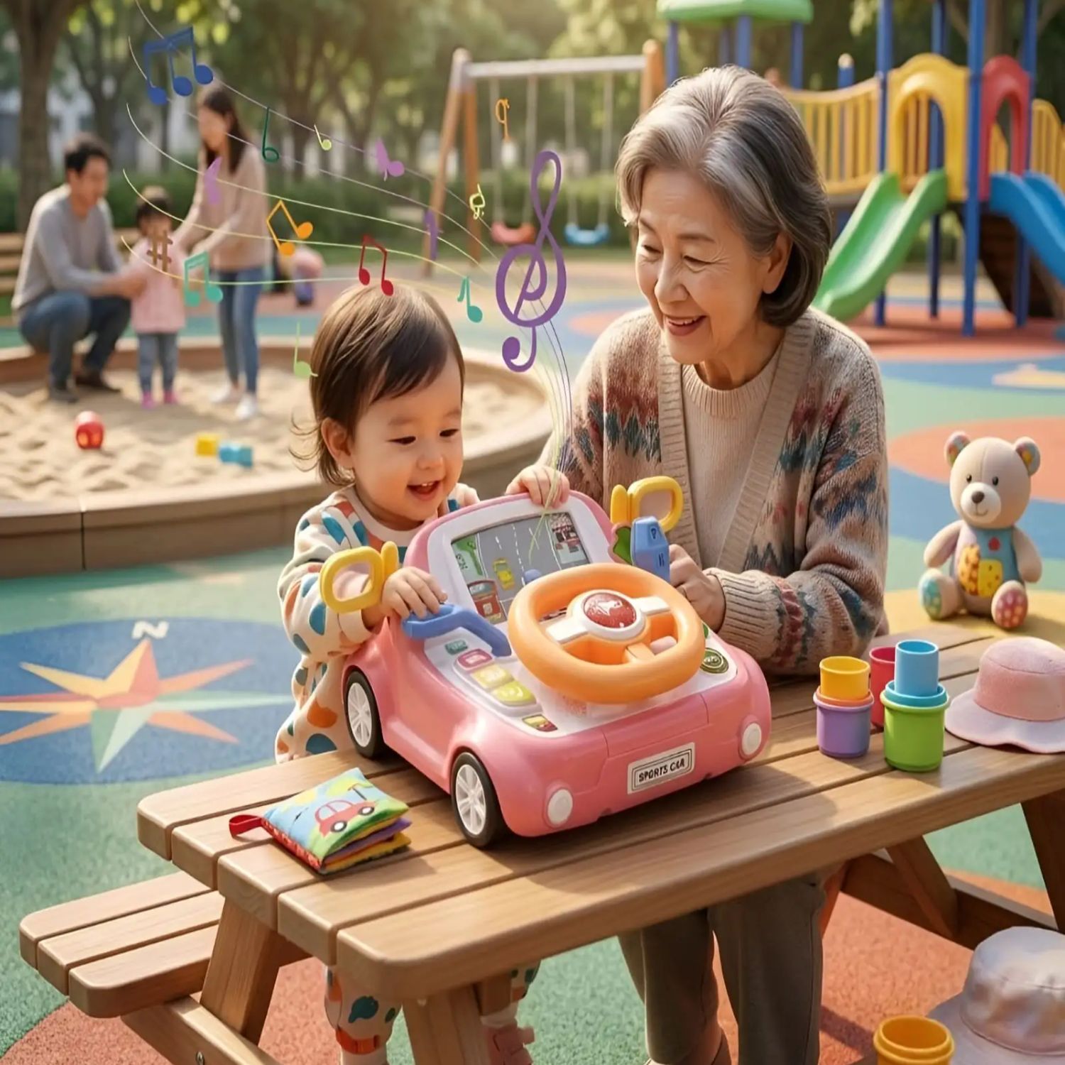 Volante De Juguete Para Niños De 3 Años – Simulación De Conducción Con Sonidos Y Música, Beige Marrón