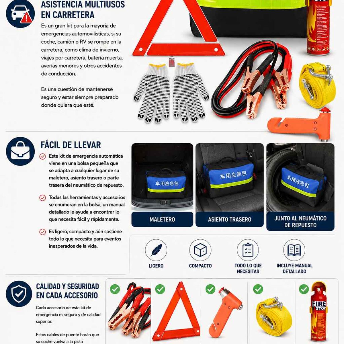 GENERICO - Kit De Emergencia Seguridad Auto Extintor