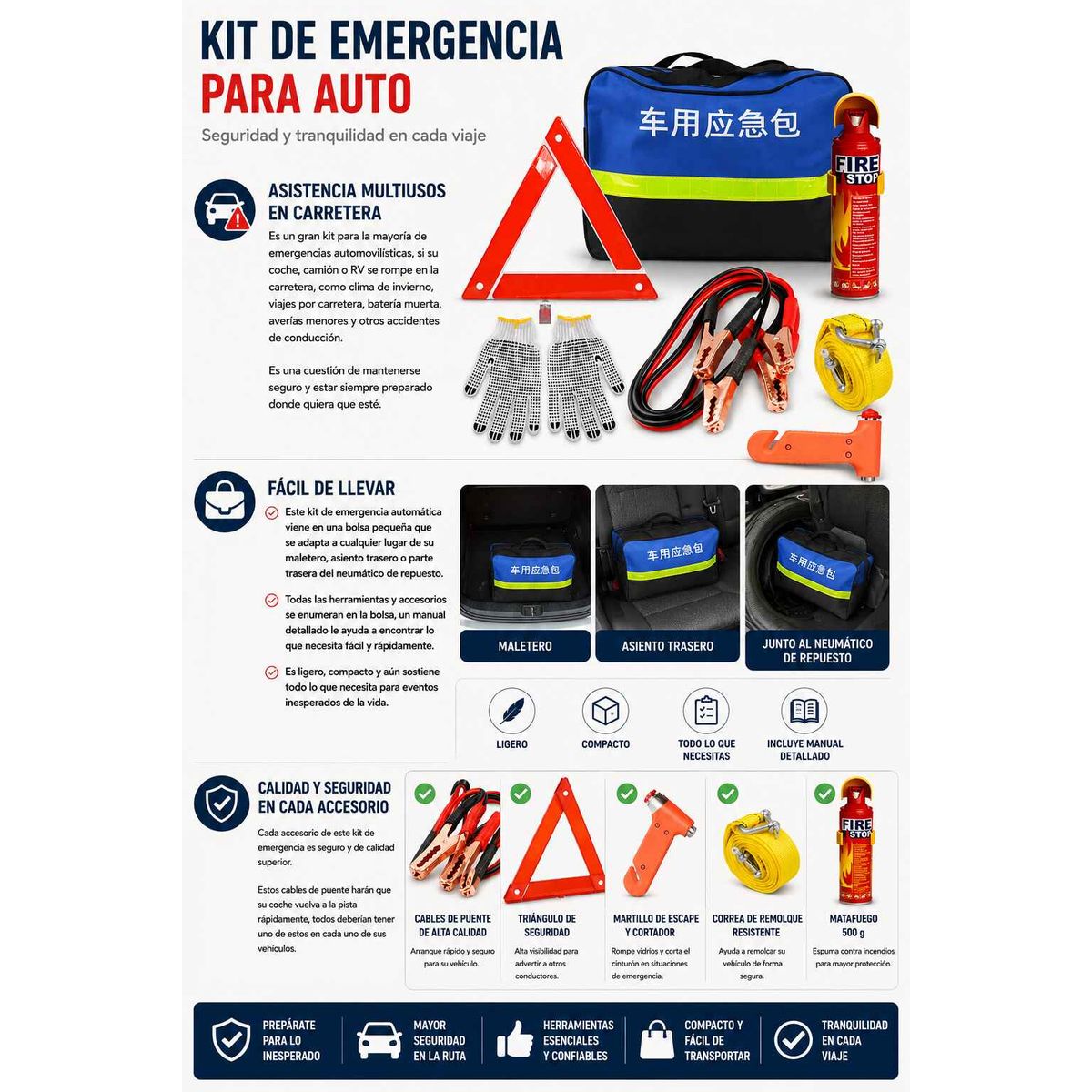 GENERICO - Kit De Emergencia Seguridad Auto Extintor