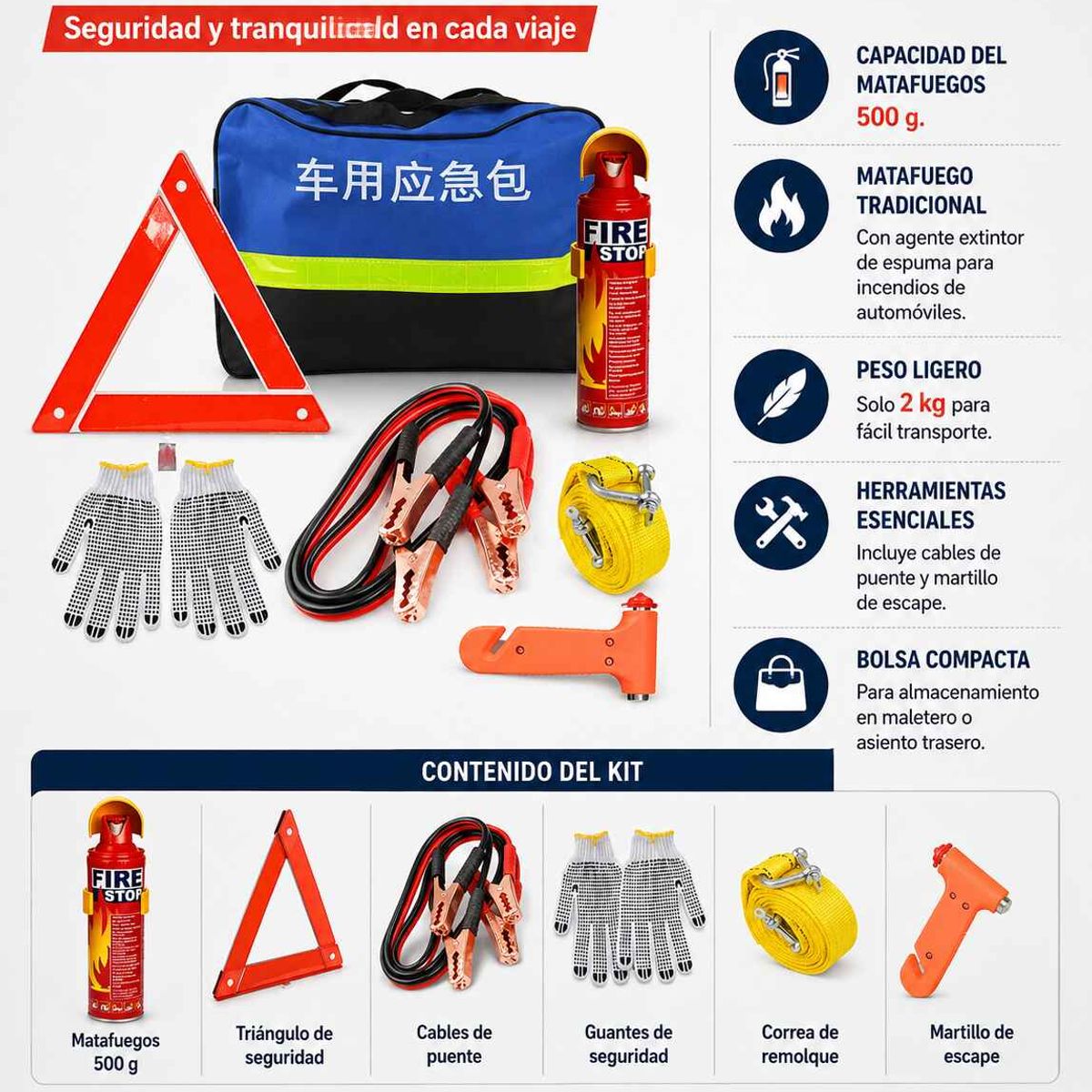 GENERICO - Kit De Emergencia Seguridad Auto Extintor