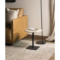 FORASTERO - Mesa Apoyo Piana Ajustable Emperador Beige Redondo Mármol, Fierro