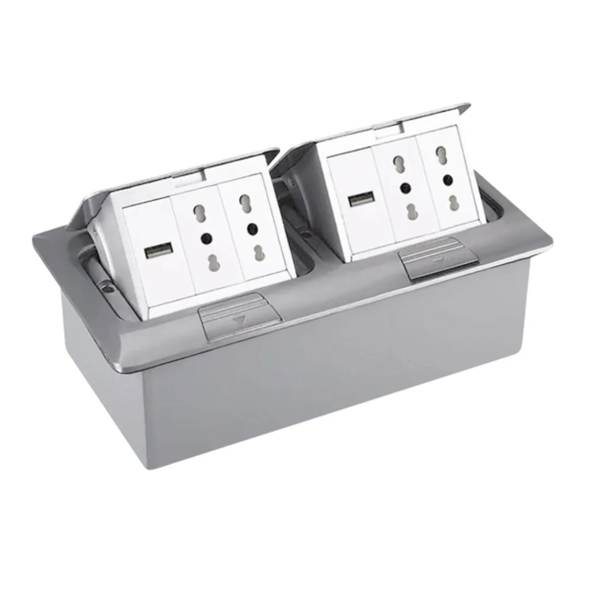 CROMPTON - Caja De Piso Pop-Up Doble 6 Módulos Acero Cepillado Ip44 Cowork